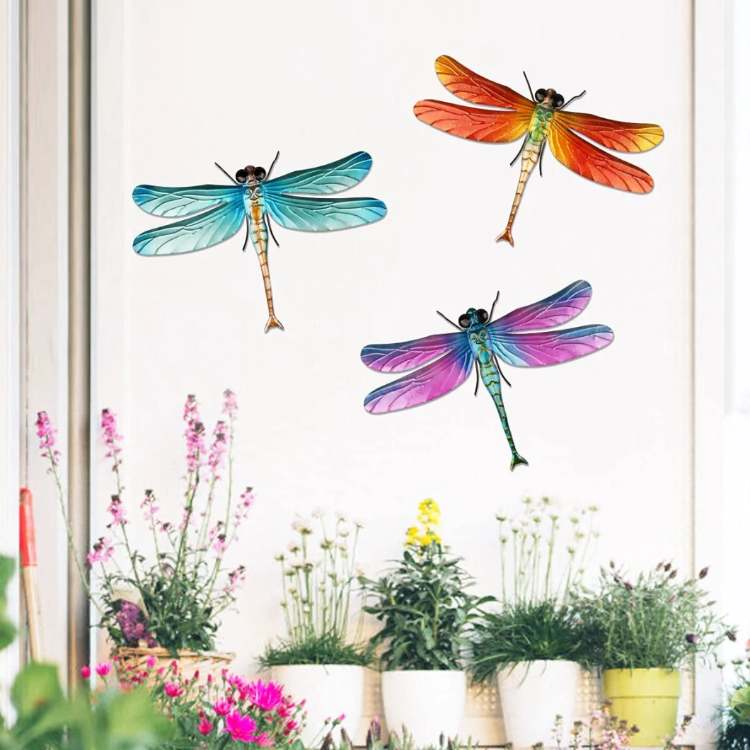 Metal Dragonfly Wall Decoration Outdoor Garden Fence Art Garden Ornament 3 Piece Set