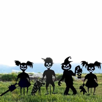 Silhouette en métal Shadow Art Laser Cut Halloween Kids Stake Garden Décoration extérieure