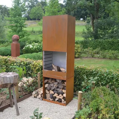 Cheminée à bois en acier Corten pour chauffage de jardin extérieur